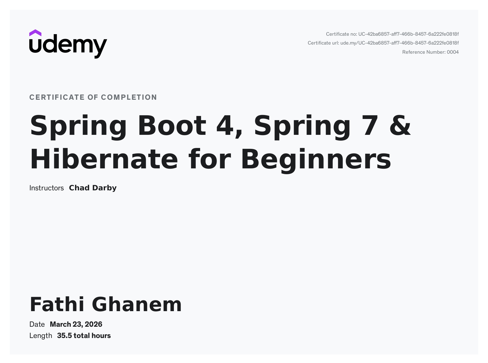 Spring Boot 4, Spring 7 & Hibernate certificate